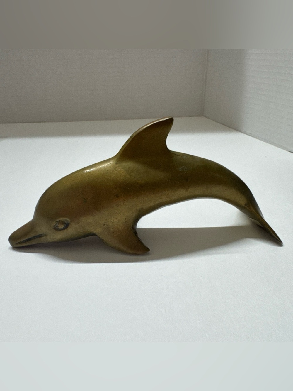Vintage Solid Brass 6” Dolphin Figurine Paperweight Coastal Home Decor